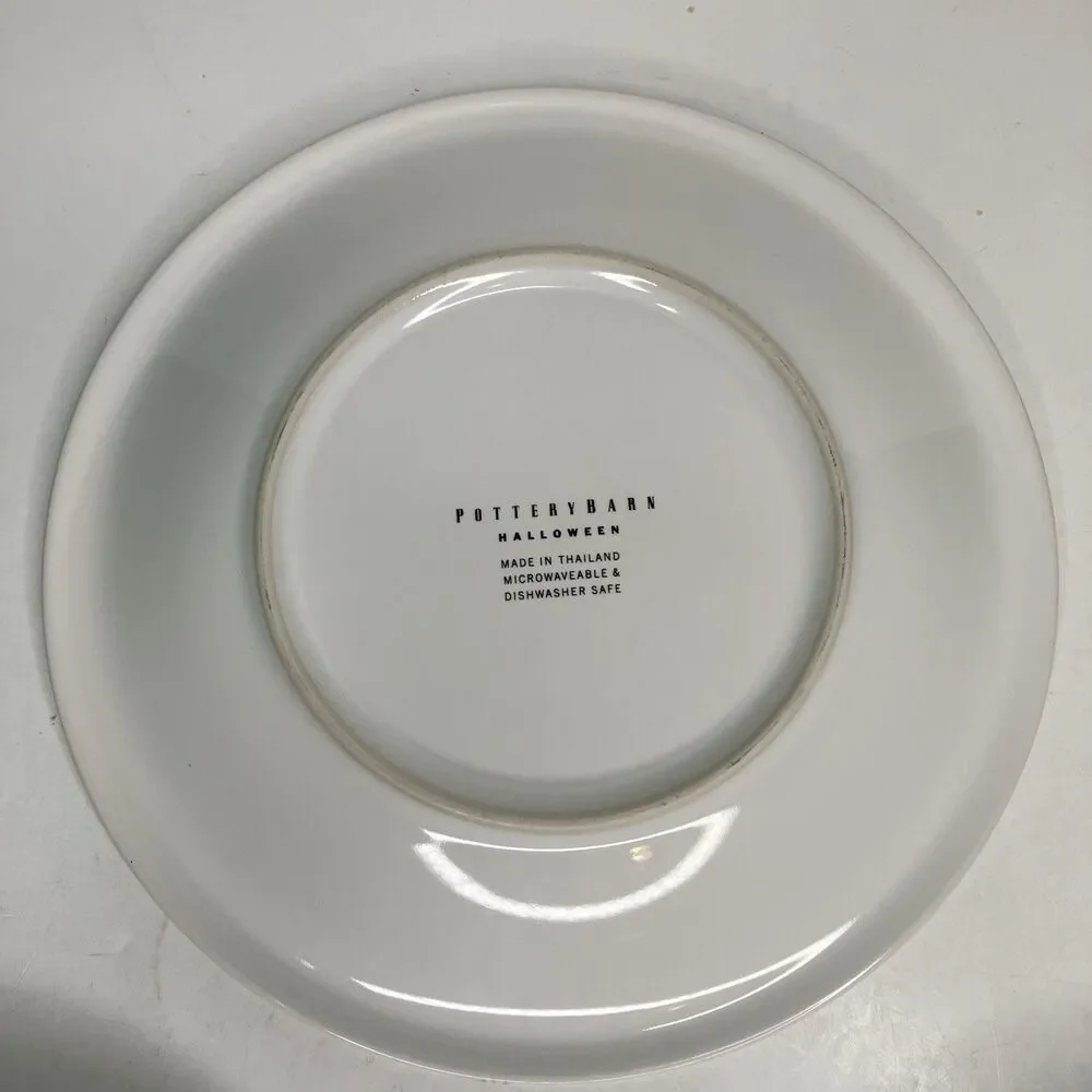 Pottery Barn Halloween Plates Retro Black Cat Witch Ghost 8” Set Of 3